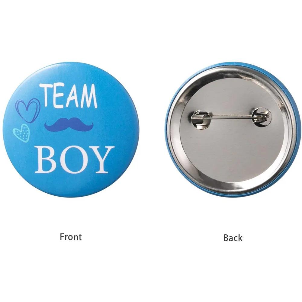 10Pcs Gender Reveal Theme Tinplate Badges Team Boy Girl Button Pins for Baby Shower Birthday Guests Party Favors Decoration