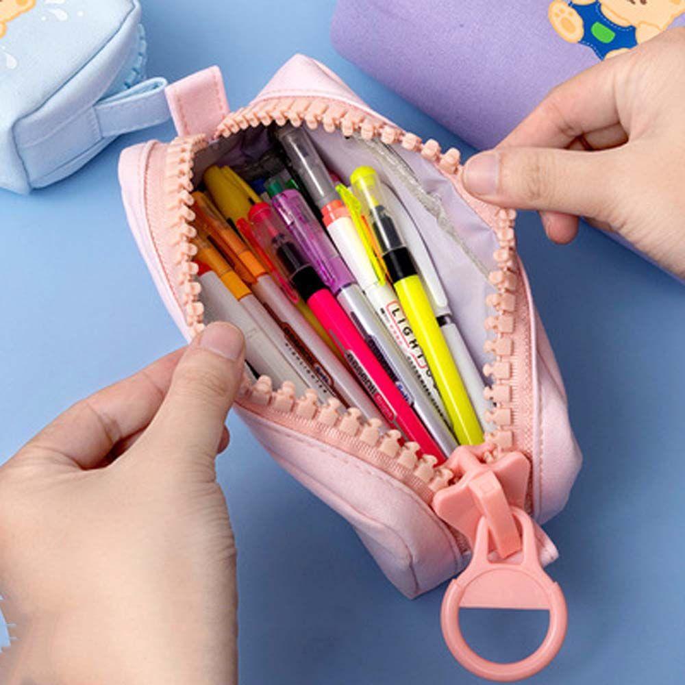 High Capacity Stationery Zipple Pouch Bear Pencil Bag Zipper Pencil Case Pen Holder Stroage Bag