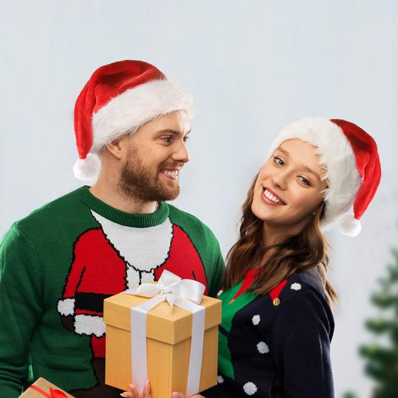 Light Up Christmas Hats Santa Claus Hats With LED Lights Christmas Party Hats Short Plush Christmas Holiday Hat For Kids &