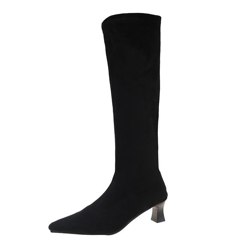 Aber overknee, europäischer und amerikanischer Stil, sexy Leopardenmuster, spitzköpfige High-Heel-Stiefel für Damen, feiner Absatz, Samt, Herbst und Winter 2025 neu ela