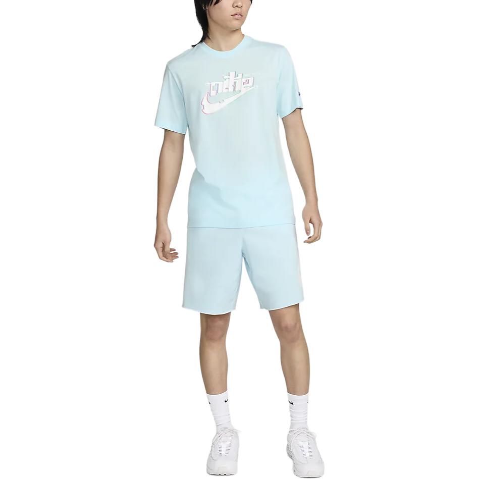 Nike Spor Giyim Logo Baskılı Nefes Alabilir Dış Mekan Günlük Spor Bisiklet Yaka Kısa Kollu Tişört Erkek Tişörtleri Buzul Mavisi FV3746-474