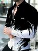 Men's Trendy Black and White Ink Splatter Shirt, Fashionable Slim-Fit Long-Sleeve Top Spring/Autumn Men's Outerwear
