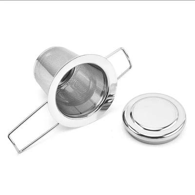 Teinfuser av rostfritt stål med lock Återanvändbar koppsil Lösbladskryddfilter för tekannor Muggar Kopp för att dra te Kaffe