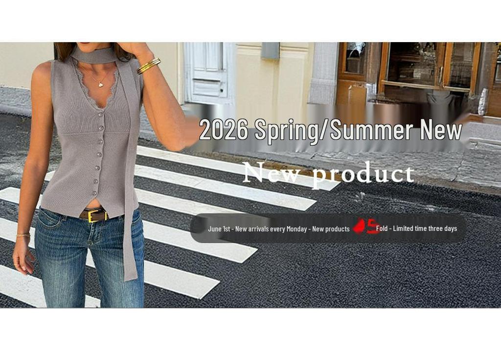European and American Fashion Casual Round Neck Sweater Vest for Women - Spring/Summer 2026 Collection