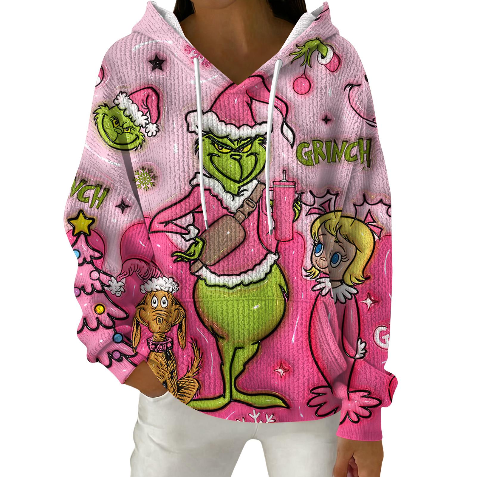 

Женский модный повседневный пуловер с рождественским принтом, толстовка с капюшоном и длинными рукавами L розовый