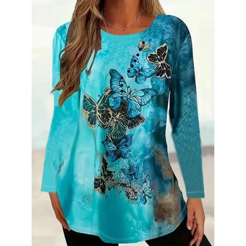 Camiseta de Otoño para Mujer de Manga Larga Estampado de Gato Lindo Calle Casual Cuello Redondo Jersey Ropa Oversize