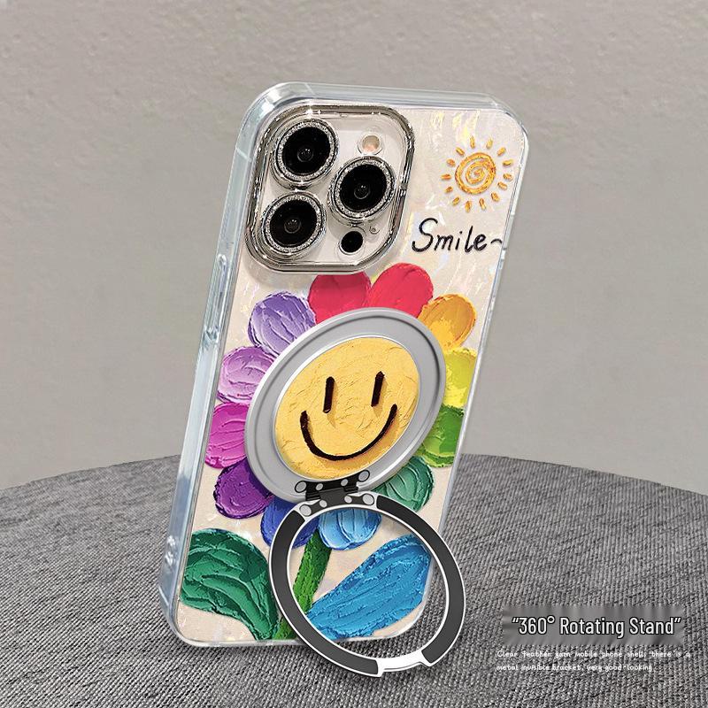 Smiley Sunflower iPhone Case: Compatible with iPhone 13-17 Pro Max, with Stand, Korean Spring Style