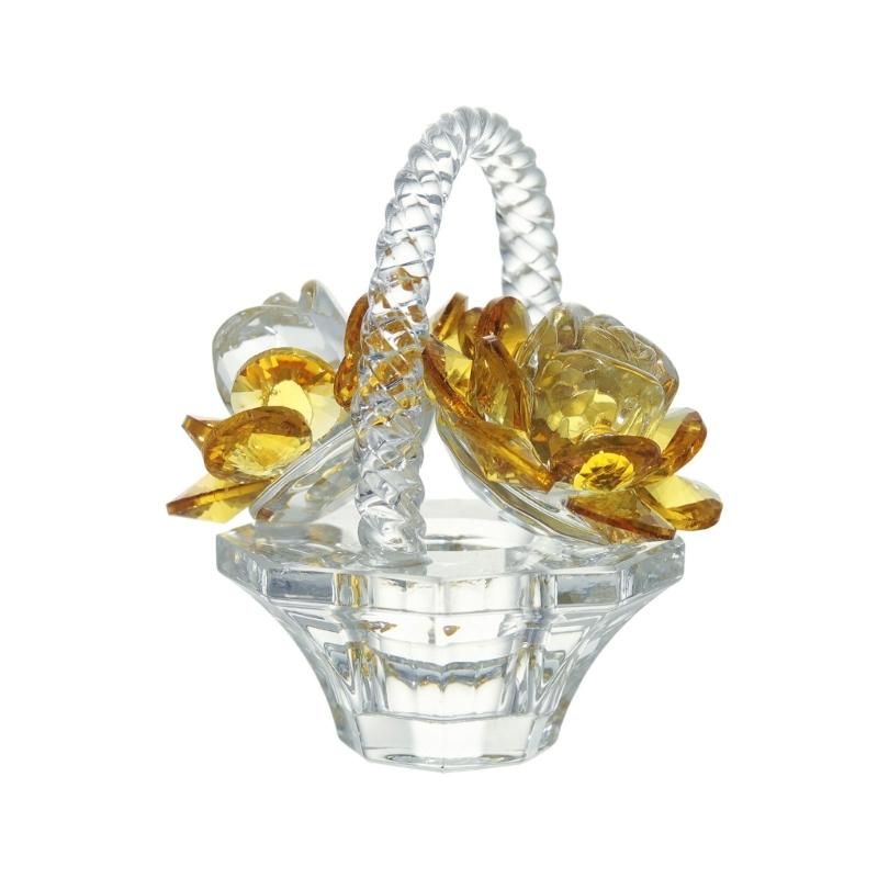 Elegant Crystals Rose Basket Figurine for Home Decoration, Sparkling Tabletop Ornament for Living Room