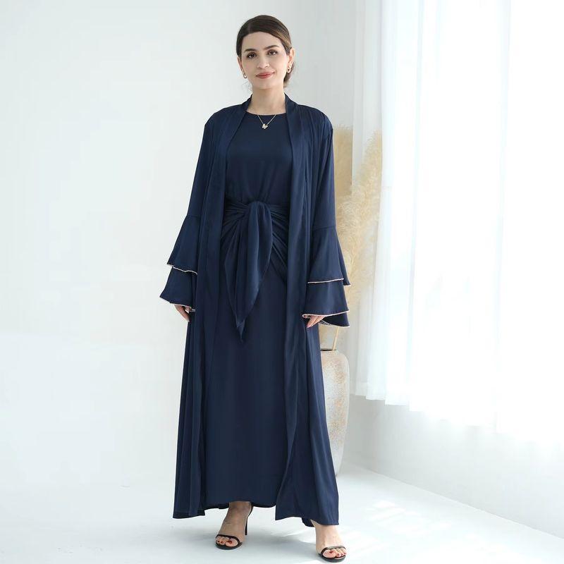 

Middle East Dubai Robe Fashion Trim Dress Three-Piece Fashion Robe Three Piece Set Dark Blue XL