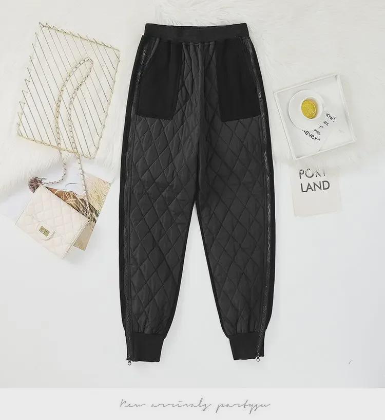 Women's Diamond-Quilted Velvet-Lined Harem Sweatpants