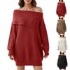 Women's Folded Collar Off-Shoulder Long-Sleeve Knit Dress