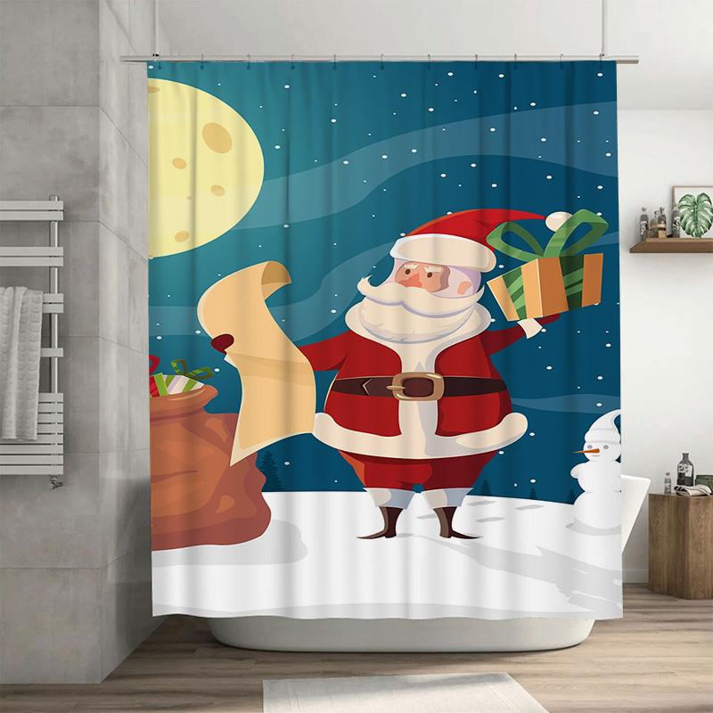 

Tuniu Festive Santa Claus Bathroom Decor Shower Curtain Christmas Holiday Fun Cute Waterproof Home Decor W60H190(CM)-1 Pcs