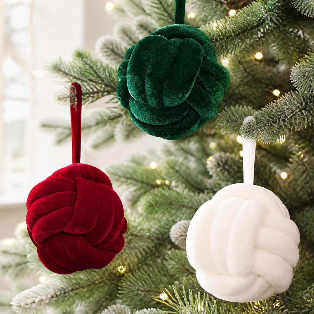 Handmade Velvet Knot Christmas Ball Ornament - DIY Tree Decoration Pendant