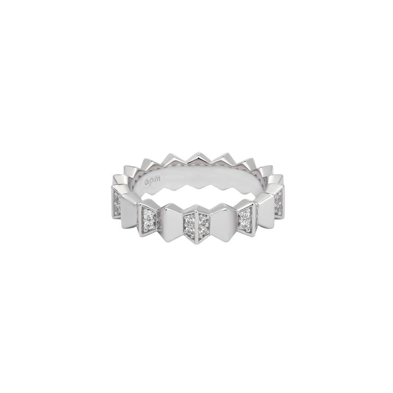 APM Monaco Geometric wave design, synthetic cubic zirconia alloy, rhodium-plated ring, unisex couple model, silver W23692OX