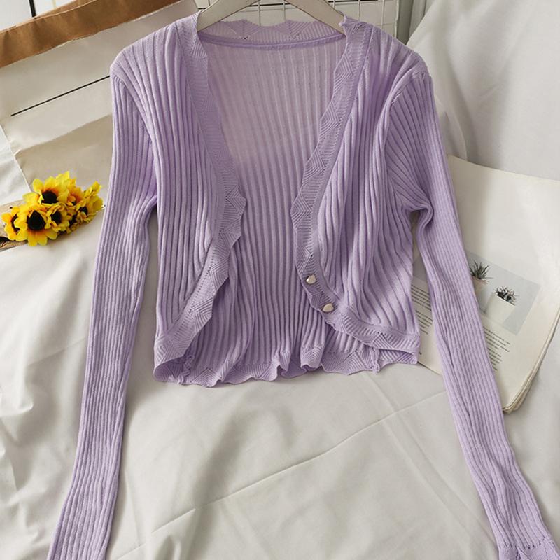 

Сплошной цвет, нерегулярный тонкий вязаный солнцезащитный кардиган с открытым пупком One Size