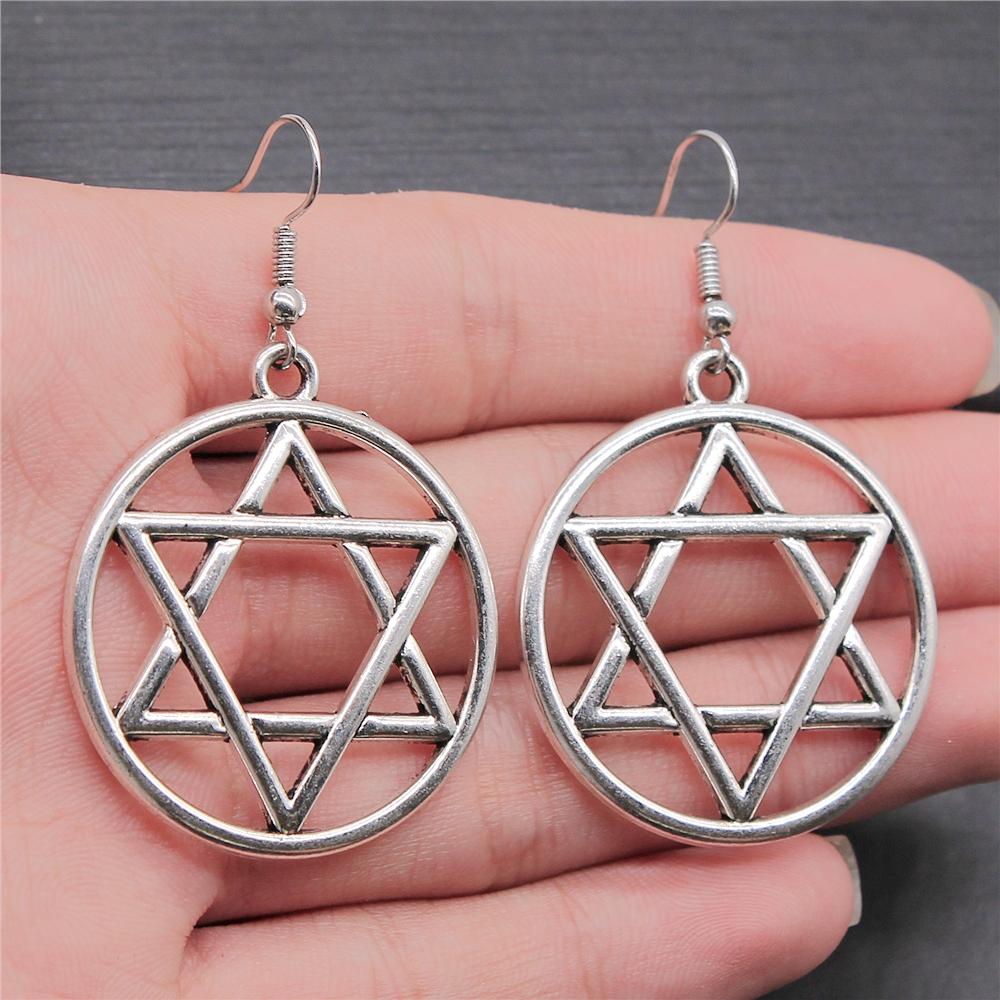 Vintage Neue Mode Einfach Judentum Menora Davidstern Charmante Hängeohrringe Für Dame Damen Schmuck Geschenk