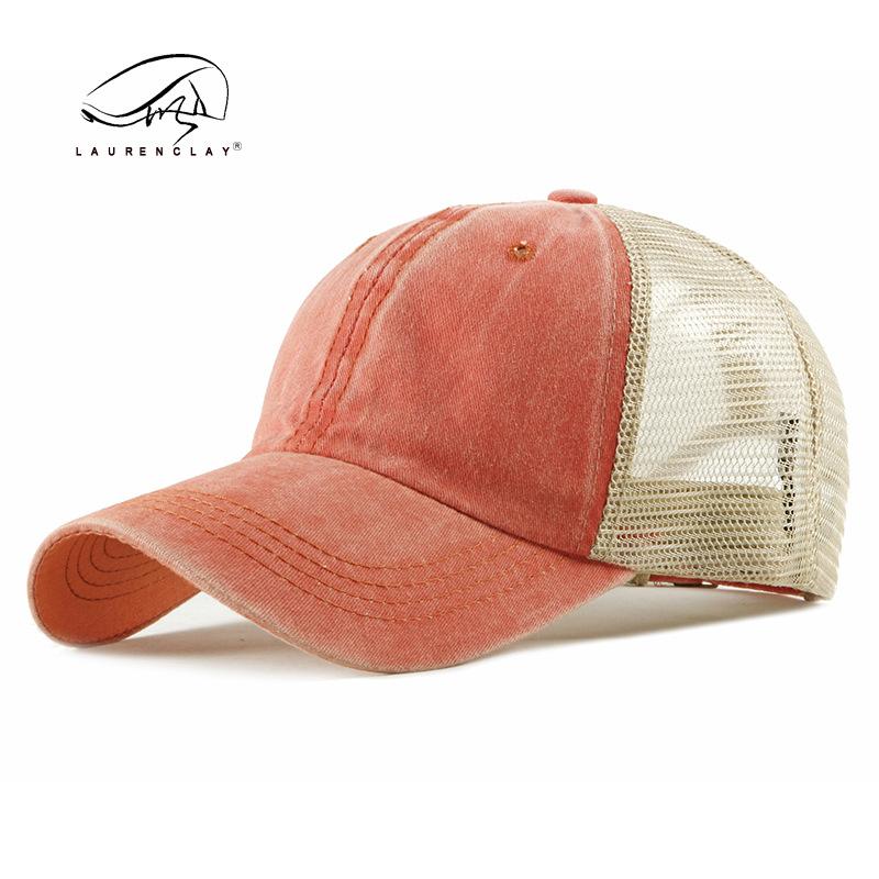 

Spring and summer thin breathable mesh baseball cap men s fashion washed cotton cap sun protection visor beach Adjustable кирпич красный