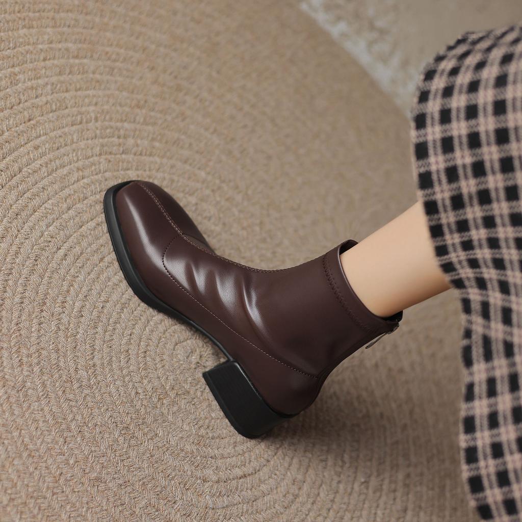 Krazing Pot Microfiber Autumn Winter Shoes Thick Med Heels Size 43 Chelsea Boots Zipper Ankle Boots