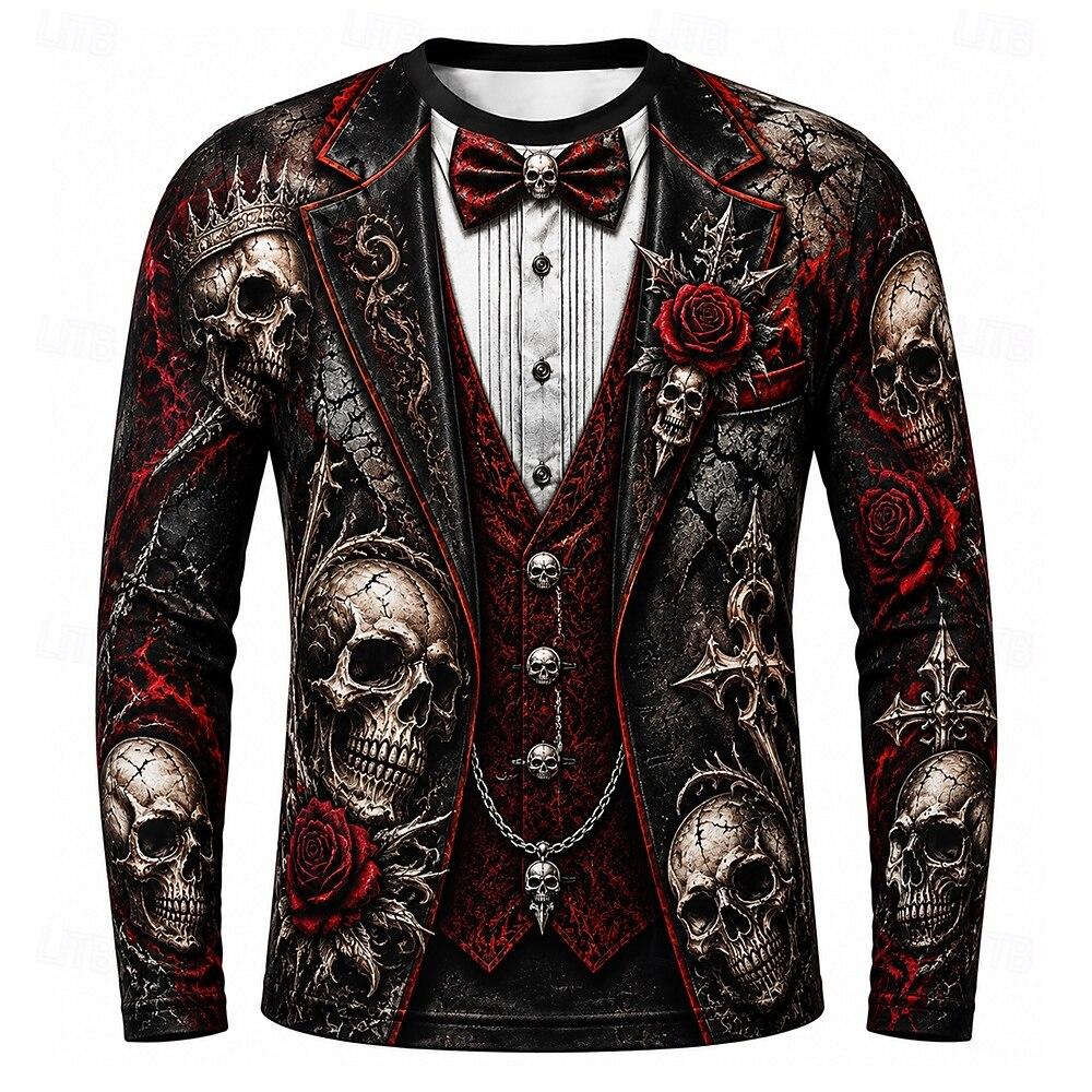 Jesenné a zimné pánske 3D tlačené tričko s okrúhlym výstrihom a dlhým rukávom Halloweensky kostým L gray