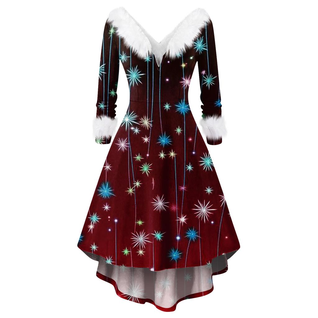 Women's Fashionable Casual Fitted Christmas Print Party Long-Sleeved Dress