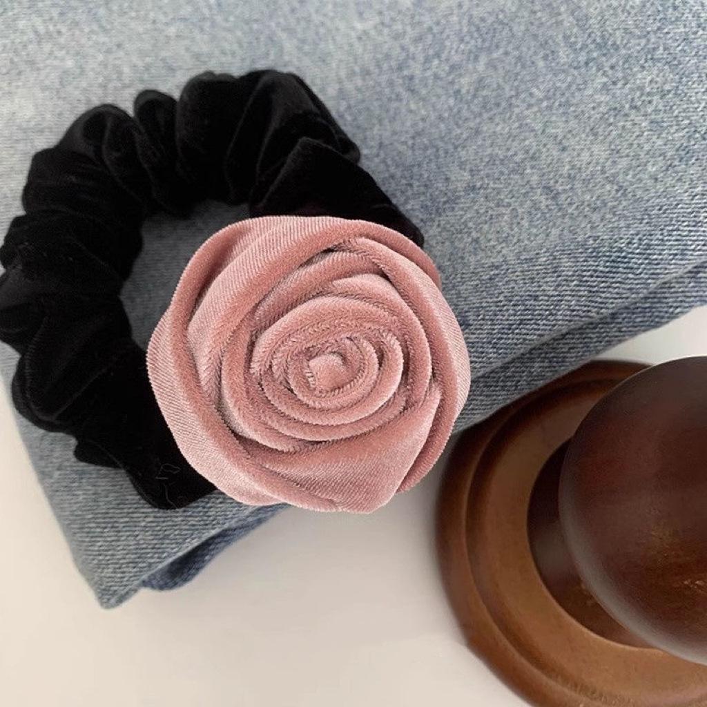 Velvet Floral Elastic Hair Tie Bun Ring - Korean Style for Women