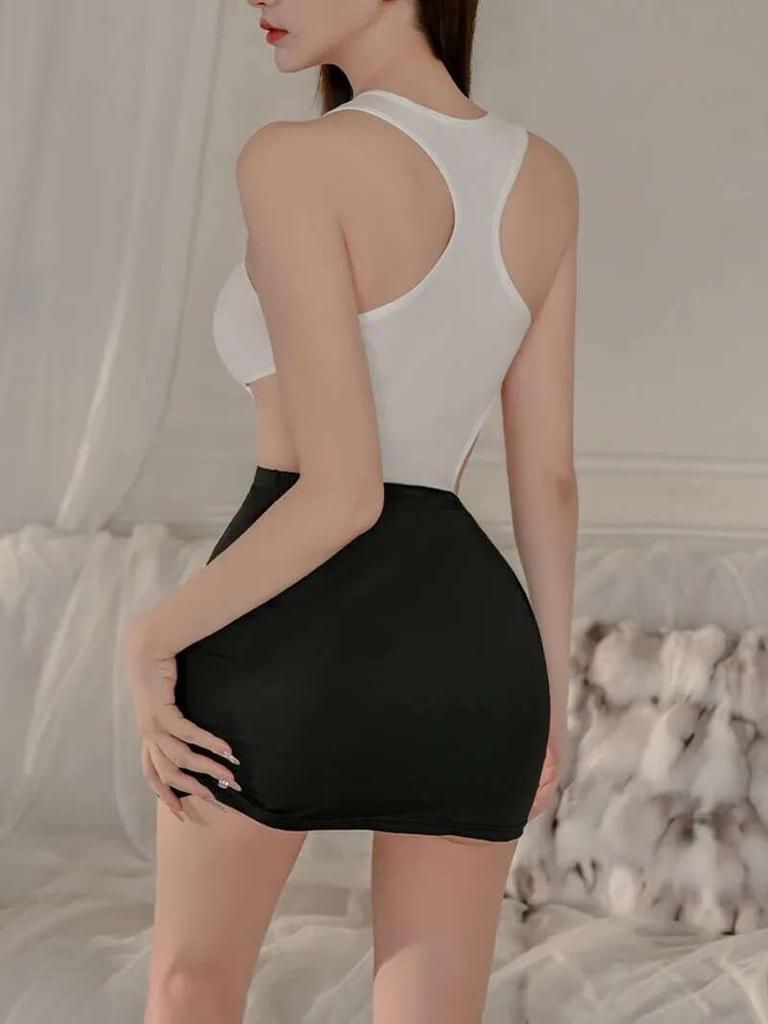 Sexy Hollowed Out Female Secretary Uniform Seductive Tight Fitting Nightclub Bar Hip Hugging Skirt Set Fashion Sexy 3VVD