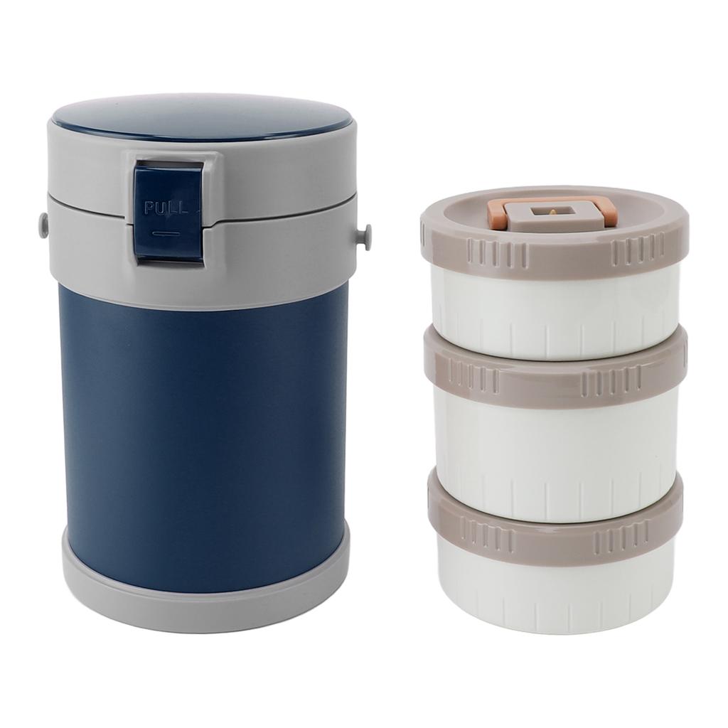 Insulated Food Jar 2L 3 Tier Microwave Safe 304 Stainless Steel Vacuum Lunch Box with Shoulder Strap for School