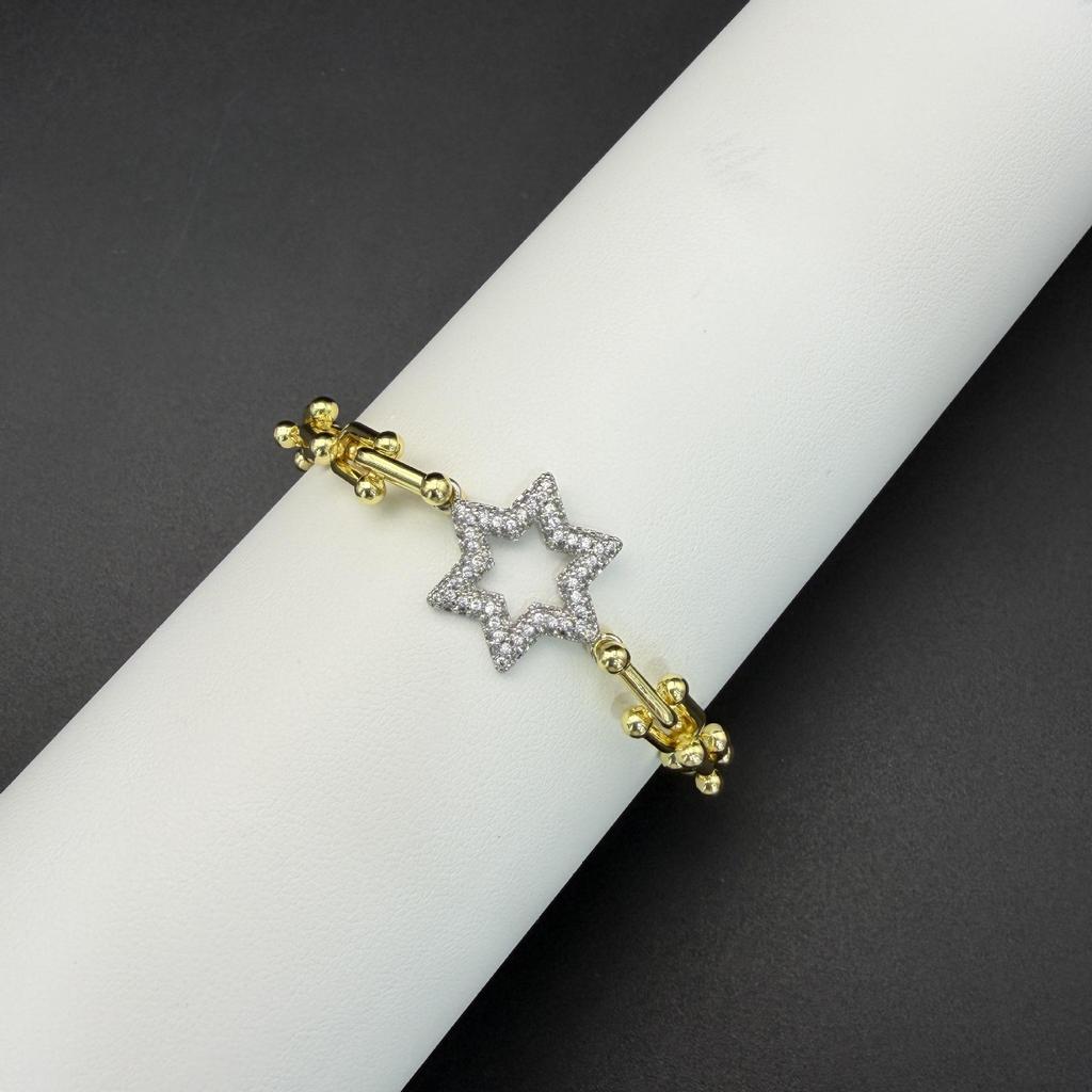 European & American Punk Chunky Chain Bracelet - T-shaped Zircon Inlaid, Hip Hop Metal Style, Colorful Hand Jewelry