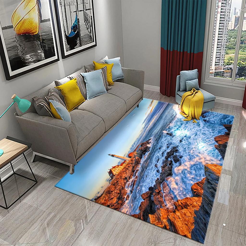 3D Seaside Lighthouse Carpet Welcome Doormat Kitchen Bathroom Non-slip Rugs Living Room Bedroom Modern Home Decoration Carpet