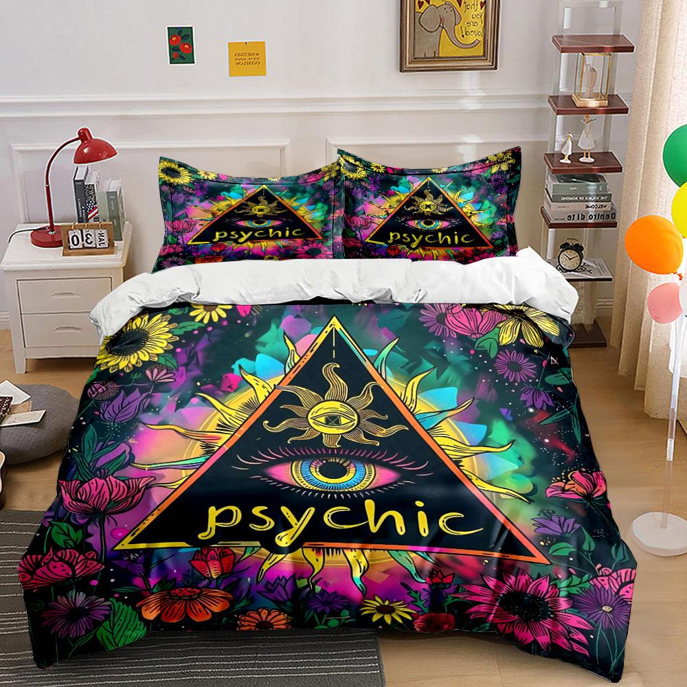 Colorful Psychic Floral Set  Bedding Duvet Cover Set Duvet Cover Pillowcases  (1 * Duvet Cover 2 * Pillowcases, without duvet insert) 135x200cm