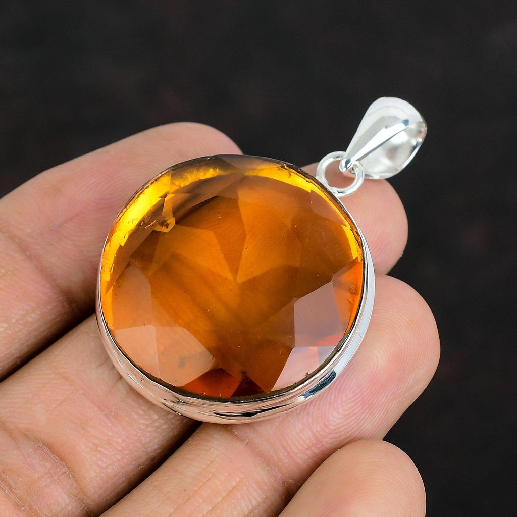 Faceted Citrine Pendant Genuine Gemstone Pendant 925 Sterling Silver Pendant Citrine Jewelry Handmade Pendant Gifts for Women Silver Jewelry