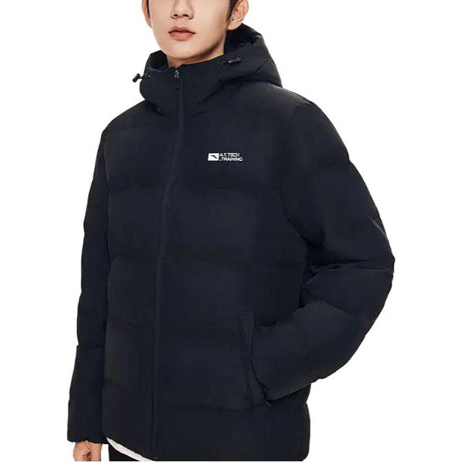 Anta Letter Casual Warm Hooded Short Waterproof Down Jacket Men Jacket Basic-Black 952347918-3