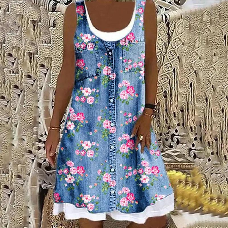 Abiti da Festa Abiti per Donna Spiaggia Primavera Stampa a Righe Carino Vestito di Jeans Senza Maniche Elegante da Lavoro Femminile Abito Casual