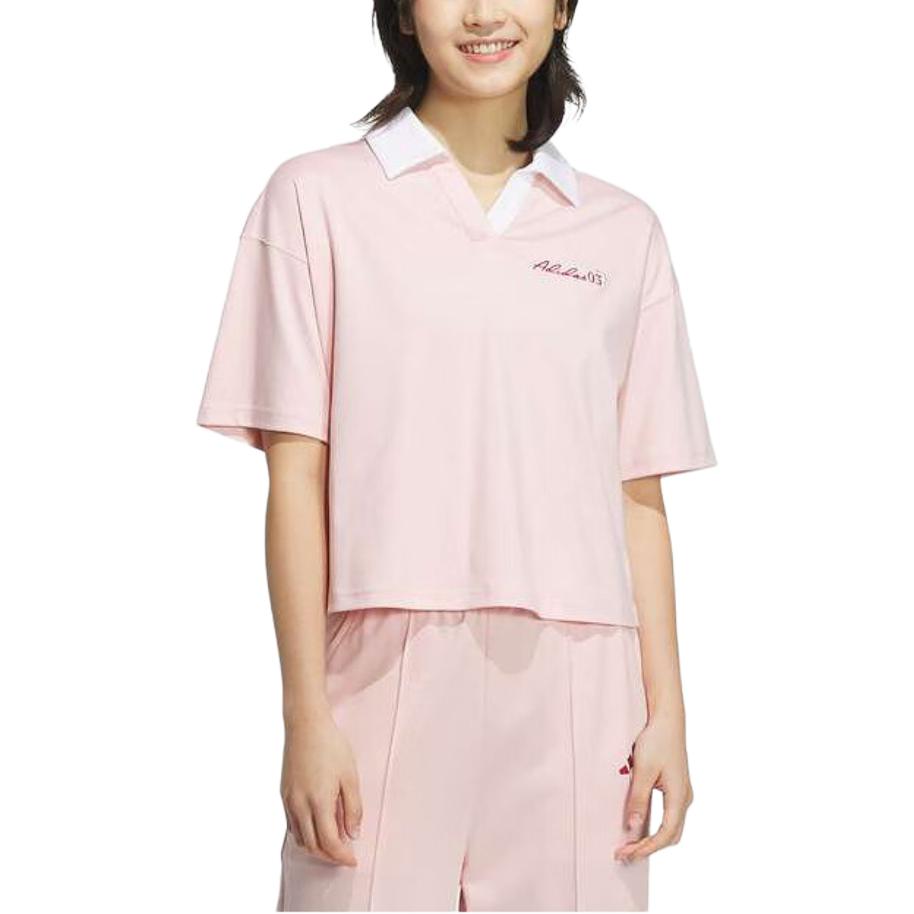 Adidas Verbiage Loose Short Sleeve Polo Shirt Women Tops Light-Pink JZ1584