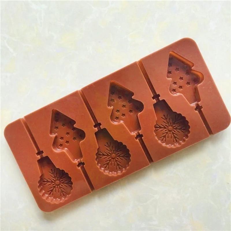 Christmas Tree Snowflake Lollipop Shape Silicone Chocalate Ice Cake Mold Diy Mold Kitchen Baking Mould