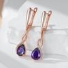 Shiny Purple Natural Zircon Long Dangle Earrings For Women  Rose Gold Color Vintage Ethnic Bride Daily Fine Jewelry
