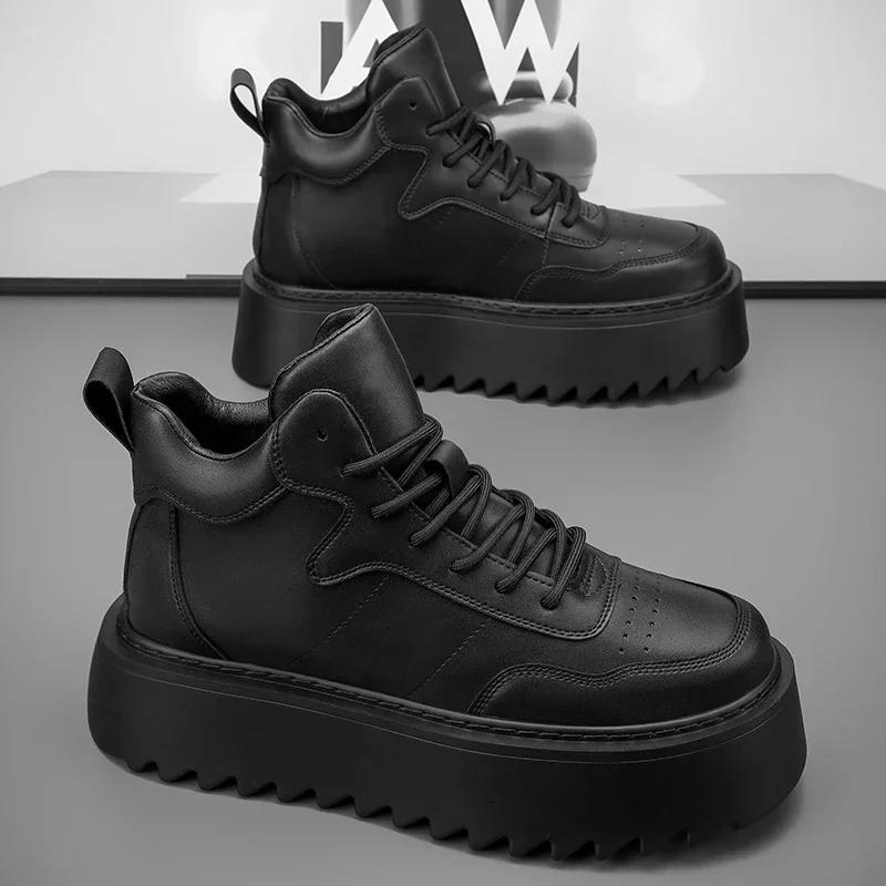 High Top Sneaker Men Designer White Board Shoes Fashion Artificial Leather Breathable Height Increased Flat Platform Sport Shoes