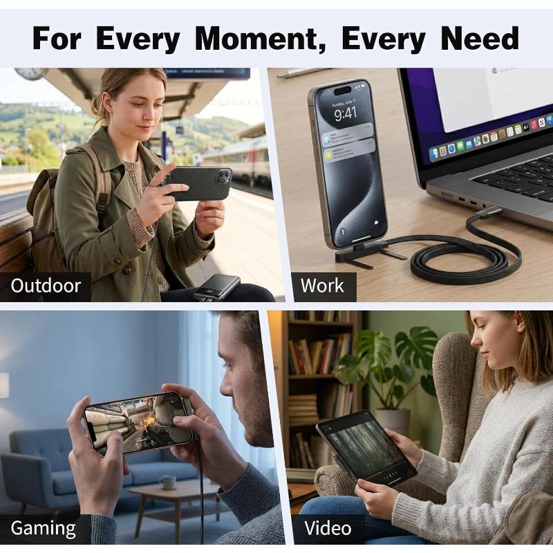 Multifunctional 2‑in‑1 240W PD Fast Charging USB‑C Cable Detachable Fold‑Out Desktop Phone Stand High‑Speed Data Charger Wire