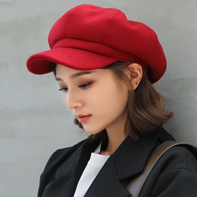 Women's Woolen Octagonal Beret: British Retro Autumn/Winter Style, Trendy All-Match, Japanese Literary Duckbill Cap.
