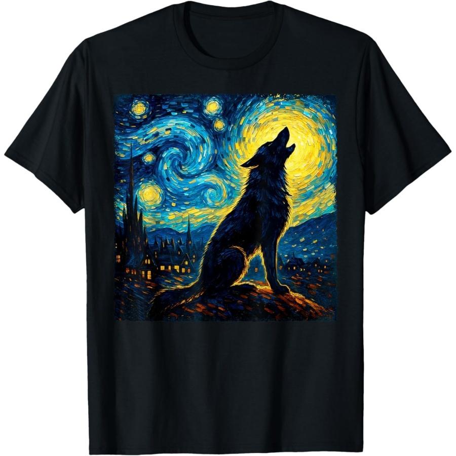 Wolf Starry Night Howling Moon Funny Gifts for Men Women Kid T-Shirt S