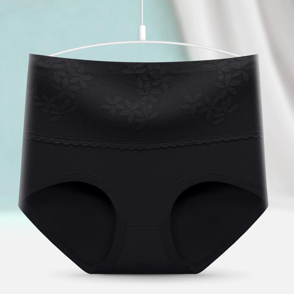 Women's High-Waist Cotton Lace Tummy-Tightening Seamless Briefs, Comfortable Hip-Lifting Large Size