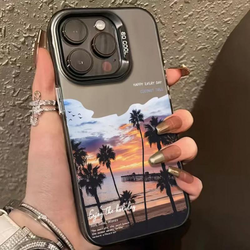 Silver Twilight Coconut Tree Phone Case for Apple 17/16/15 Pro/14 Pro Max/13/12/11/X