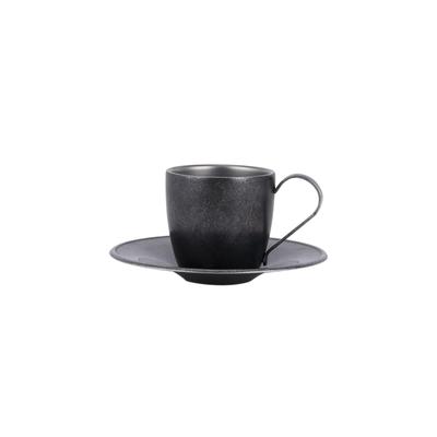 SCHWARZ VINTAGE INOX Schwarze DW Tasse & Untertasse, 100ml, Hergestellt in Japan, Ideal für Cafés, Restaurants, Tee & Kaffee, Edelstahl, Gealtertes Finish,