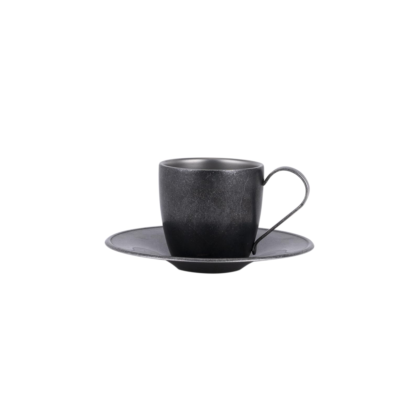 

ЧЕРНЫЙ ВИНТАЖНЫЙ INOX Черная чашка DW Сделано в Идеально для чая Нержавеющая Состаренный Можно мыть в посудомоечной машине и Блюдце, 100 мл, Япония, Кафе, Рестораны, и Кофе, Сталь,