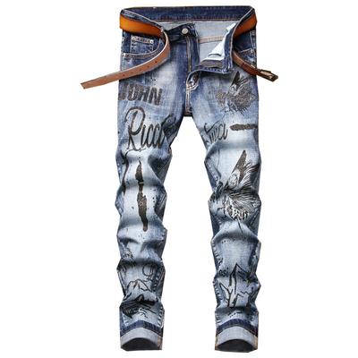 +Street Fashion Men's Jeans, Printed Trousers, Straight Trousers, Youth Fashion, Mid-waist Casual 5683