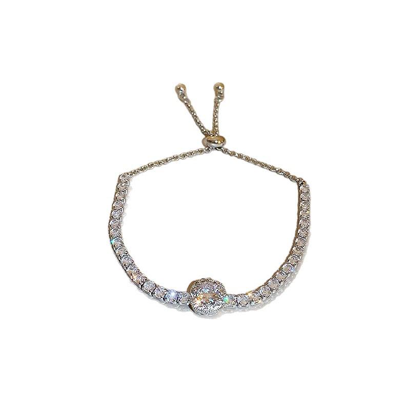 Pulsera coreana ajustable de flor de rombo de circón - Joyería elegante y versátil para mujer