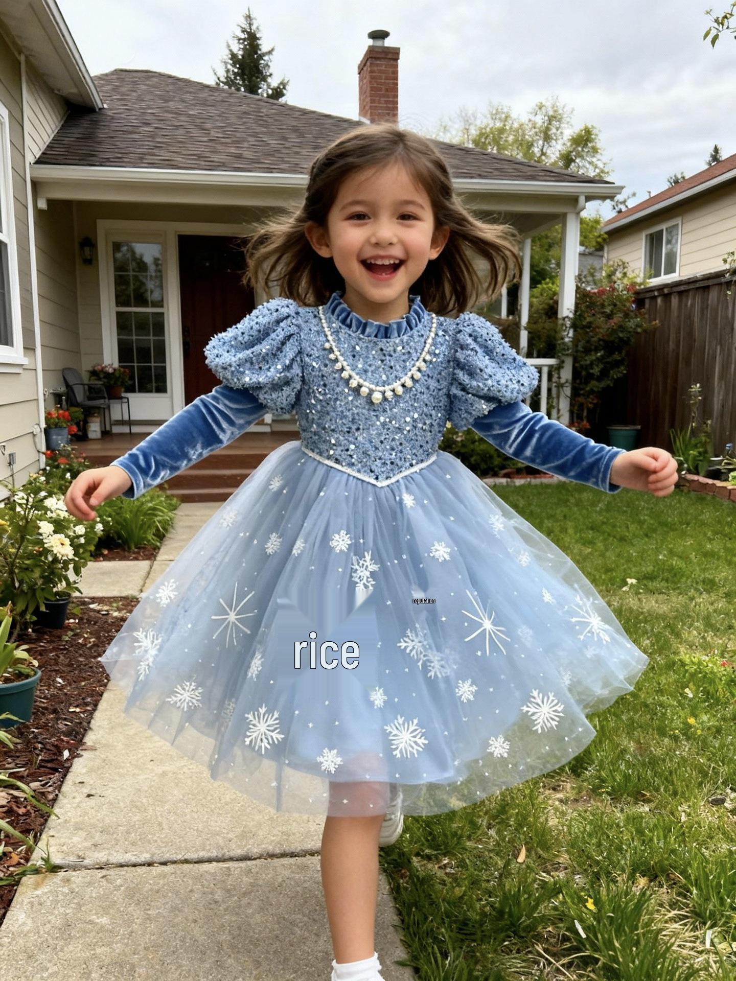 Princess Elsa Puffy Tulle Dress for Girls - Autumn/Winter 110 cm