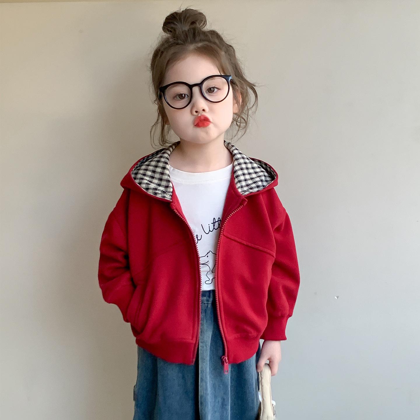 

Girls 2025 Spring/Autumn Hooded Sweatshirt Jacket - New Baby & Children s Cardigan Top. 120 cm красный