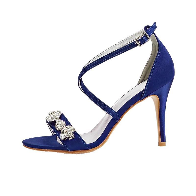 One word cross strap stiletto purple sandals women's fashion high heels blue rhinestone sexy strap satin women's shoes 43