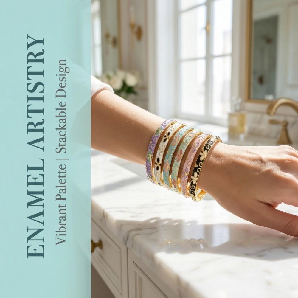 Traditional Hollow Out Flower Bangle Classic Women's Hand Bracelet Vintage Cloisonne Bangle  Girls